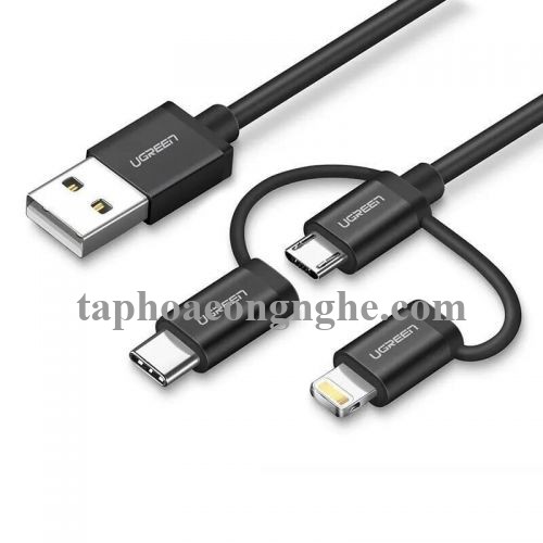 Ugreen 50204 0.5M Màu Đen Cáp sạc đa năng USB sang TypeC + Micro + Lightning có Chip MFI US186 30050204